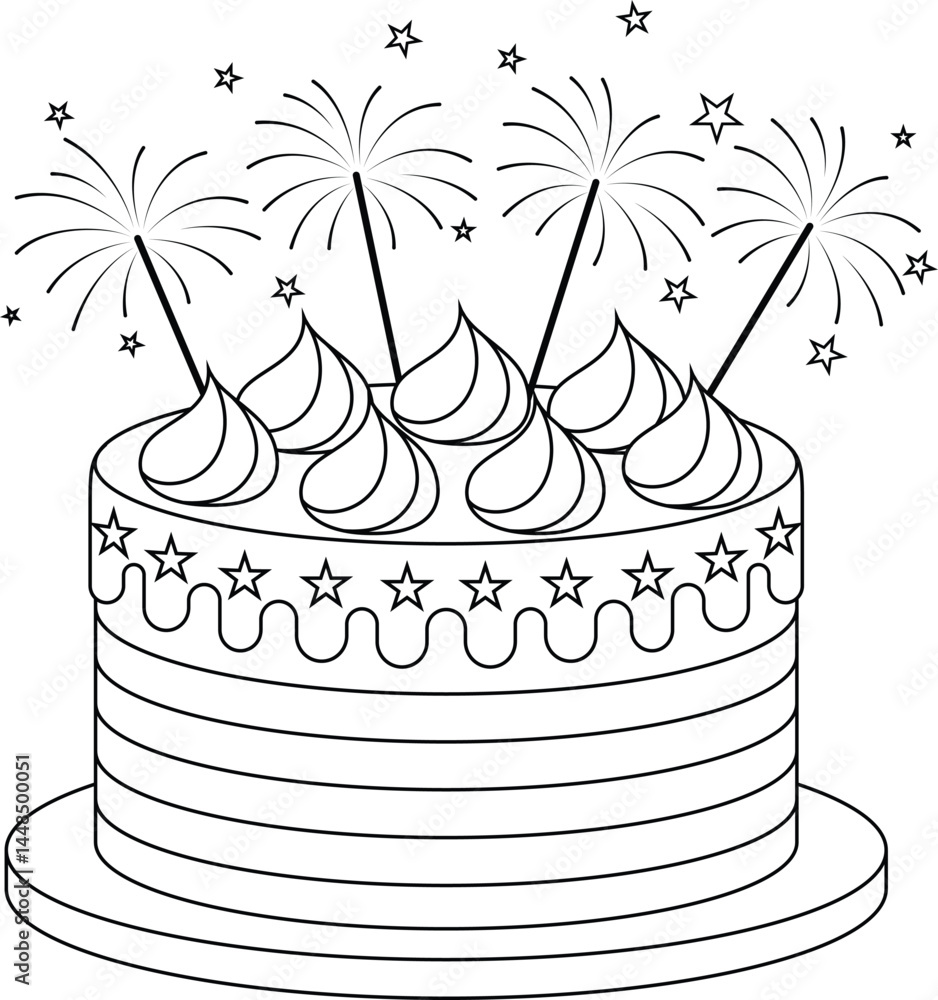 Happy 4th of July Cake Coloring Page for Kids