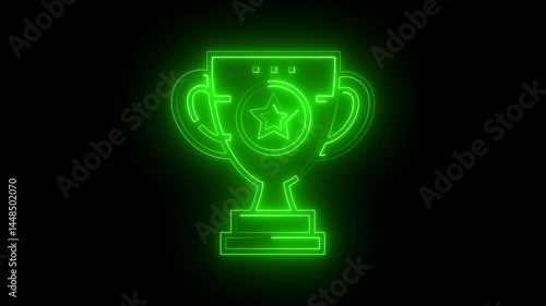 Glowing neon line Award cup icon isolated on black background. Winner trophy symbol icon animation .