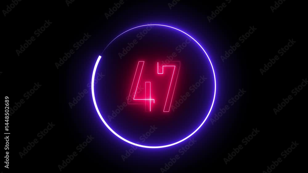 Illuminated number 47 in a neon ring. Striking light-based illustration for tech visuals and artistic digital content. Illuminated number 47 in a neon ring. Striking light-based illustration for tech visuals and artistic digital content.