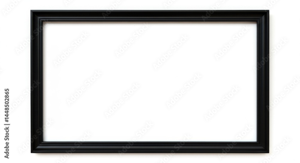 A horizontal black picture frame with a white background isolated on a white surface A horizontal black picture frame with a white background isolated on a white surface