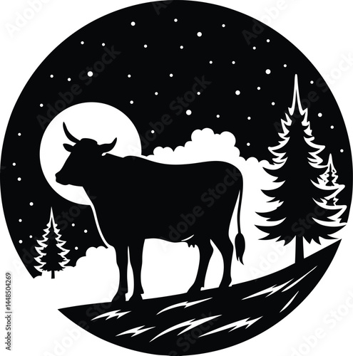 Cattle Silhouette Under Moon