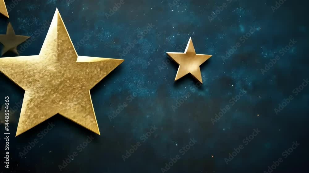 A blue background with a row of five gold stars. The stars are scattered around the background, creating a festive and celebratory atmosphere