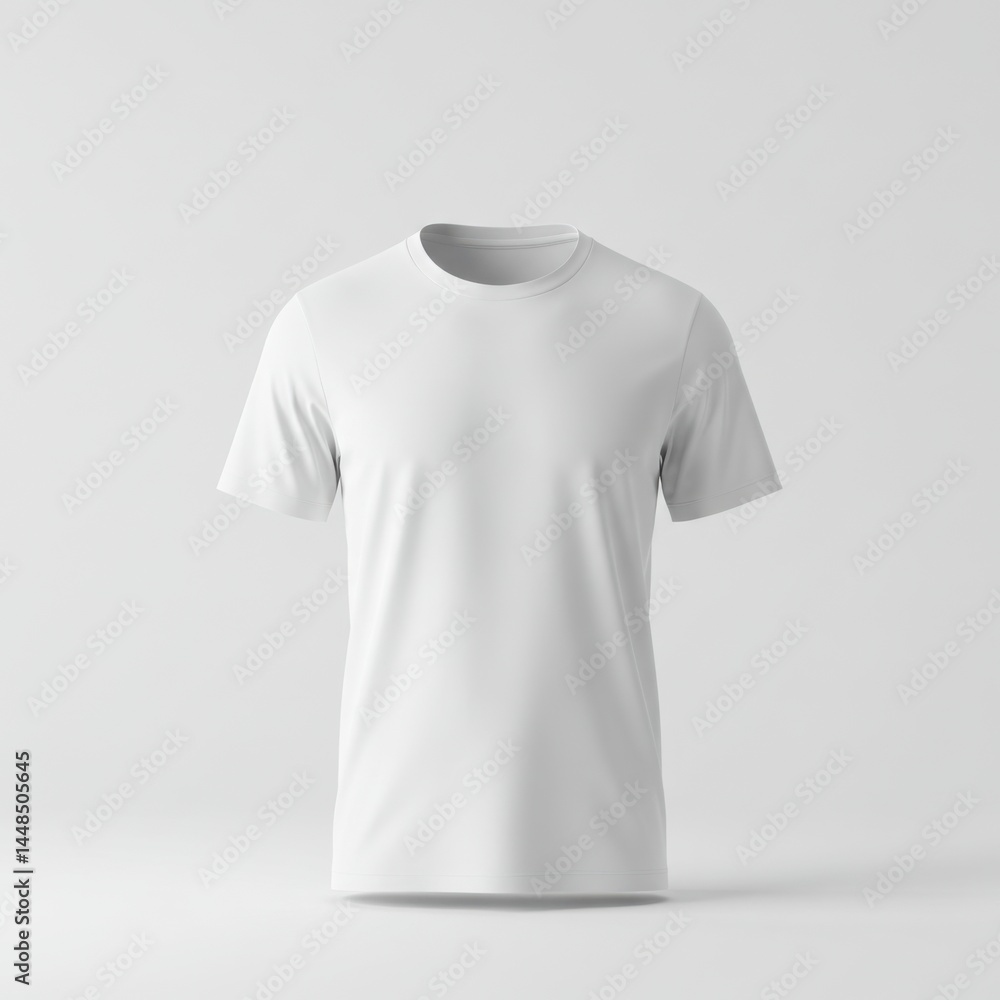 A plain white t shirt displayed on a white background in a studio setting for product presentation A plain white t shirt displayed on a white background in a studio setting for product presentation