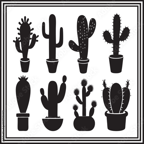 Cactus Plant Silhouette Set – Potted Succulent Clipart for Gardening, Botanical, and Nature-Themed Graphic Designs
