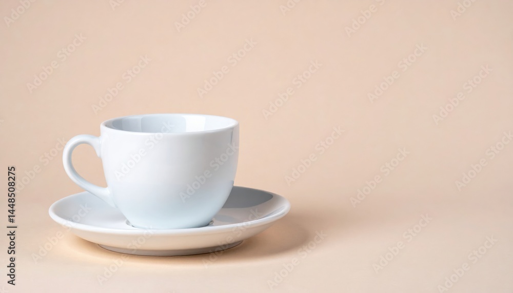 Elegant white coffee cup on saucer minimalist setting product photography soft background close-up view contemporary design Elegant white coffee cup on saucer minimalist setting product photography soft background close-up view contemporary design