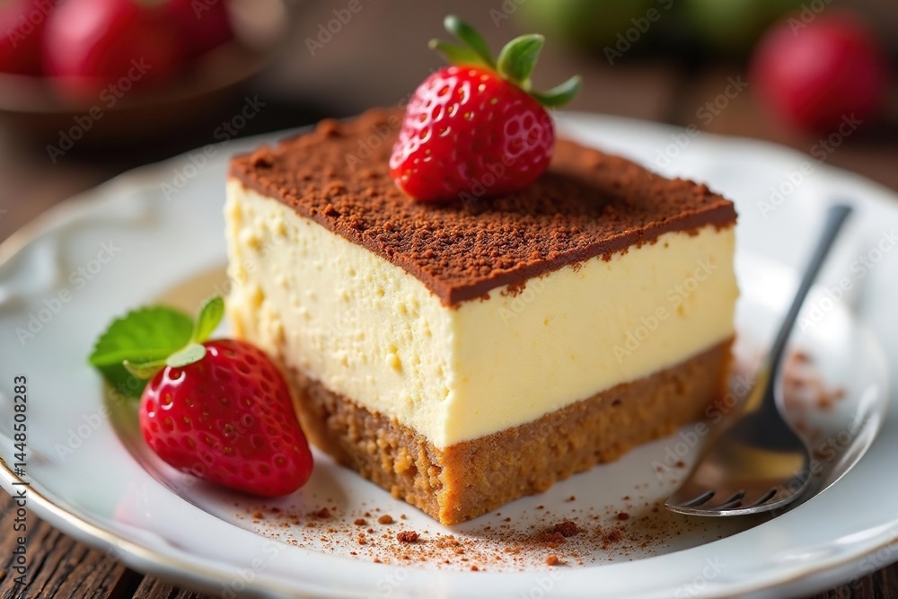 Single serving of tiramisu, showcasing texture and rich color , confection, food photography Single serving of tiramisu, showcasing texture and rich color , confection, food photography