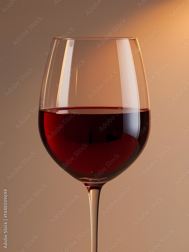 Elegant red wine glass filled with rich wine against soft background light