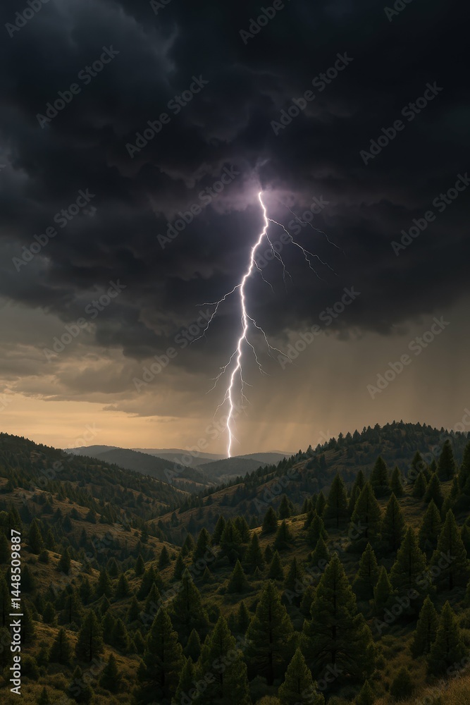 Dramatic Lightning Strike Over Cedar Foothills at Dusk