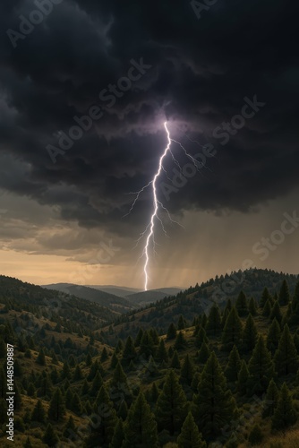 Obraz na płótnie Dramatic Lightning Strike Over Cedar Foothills at Dusk w salonie