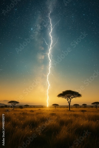 Obraz na płótnie Majestic Lightning Strikes Over Savannah Landscape at Dusk w salonie