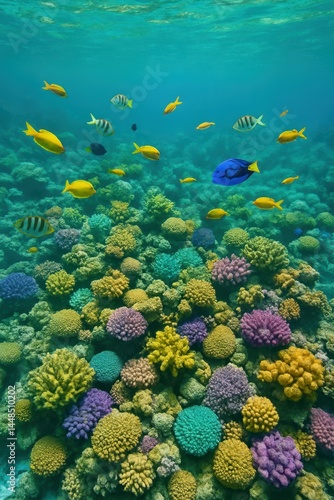 Obraz na płótnie Vibrant Coral Reef Underwater Paradise with Colorful Fish w salonie