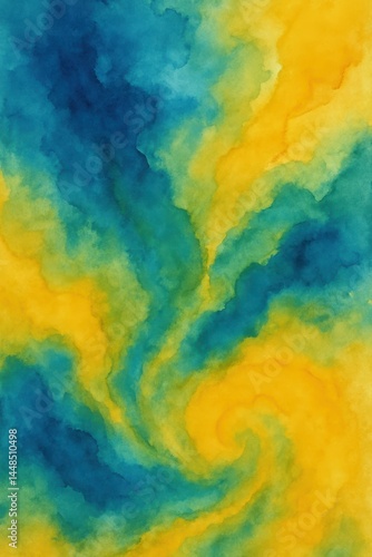 Obraz na płótnie Vibrant Swirls of Blue and Yellow Watercolor Abstract Art w salonie
