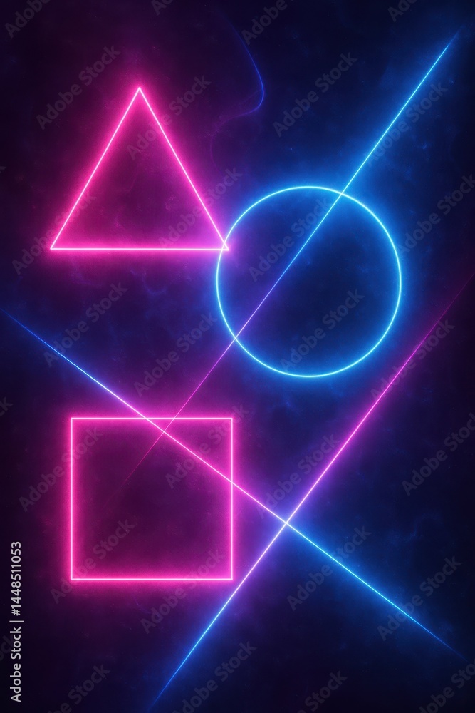 Abstract Neon Geometric Shapes with a Vibrant Glowing Effect