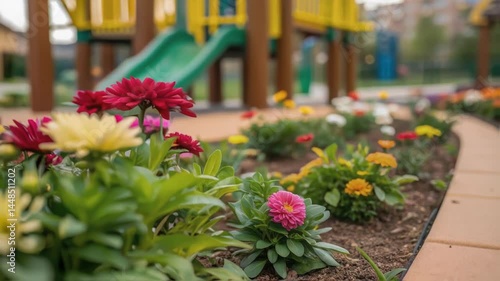 Wallpaper Mural A closeup of vibrant flowers planted around the playground area highlighting the importance of incorporating greenery into ecofriendly play spaces. Torontodigital.ca