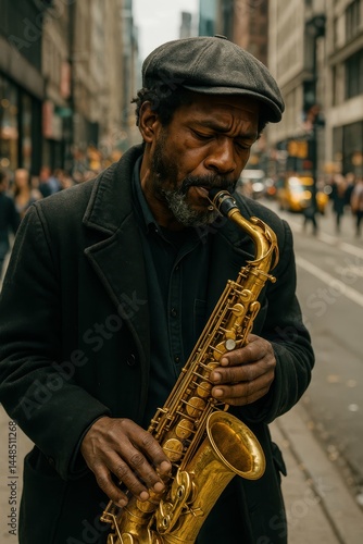 Urban Saxophonist Serenading City Streets with Simple Melody