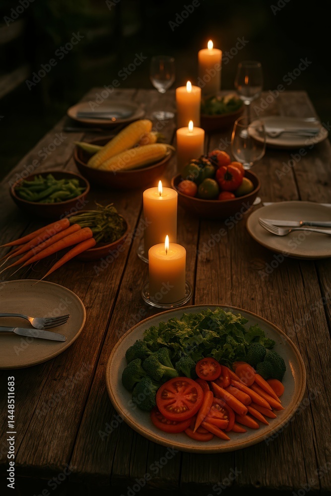Simple and Elegant Farm to Table Dinner Setting at Dusk