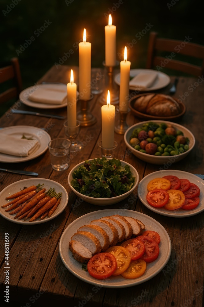 Simple Farm to Table Dinner Setting with Fresh Seasonal Ingredients