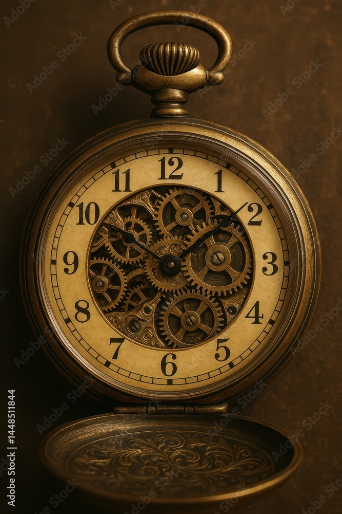 Intricate Exposed Clockwork Mechanism of a Vintage Pocket Watch