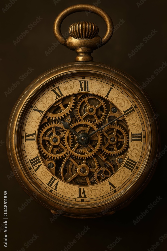 Intricate Exposed Clockwork Mechanism of a Vintage Pocket Watch