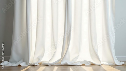 Flowing sheer white linen curtains, soft light , backdrop, airy, studio