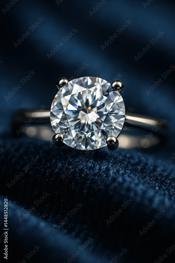 Elegant Sparkling Diamond Ring on Soft Velvet Background