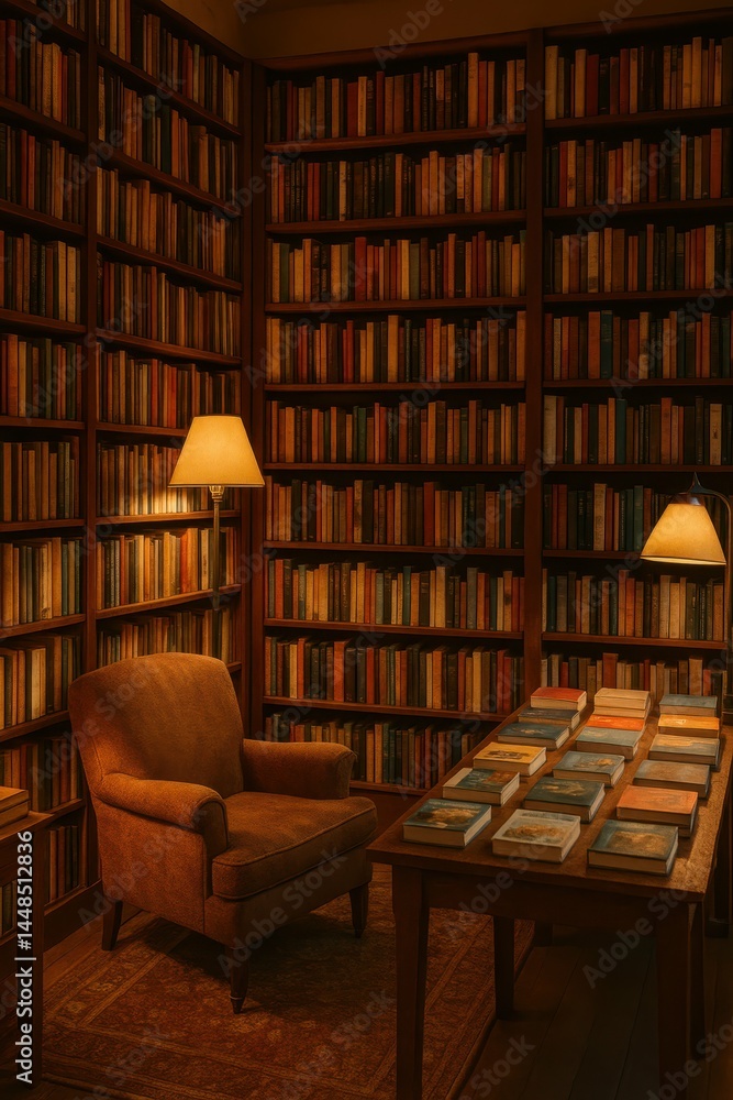 Cozy Ambiance of a Bookstore with Warm Lighting and Comforting Space