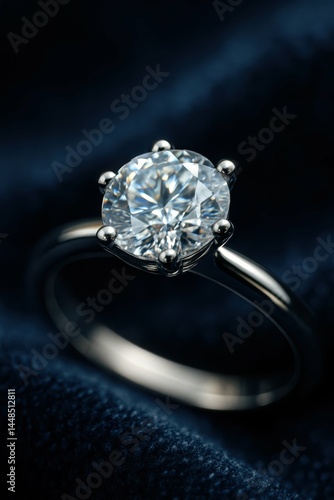 Obraz na płótnie Elegant Sparkling Diamond Ring on Deep Blue Velvet Background w salonie