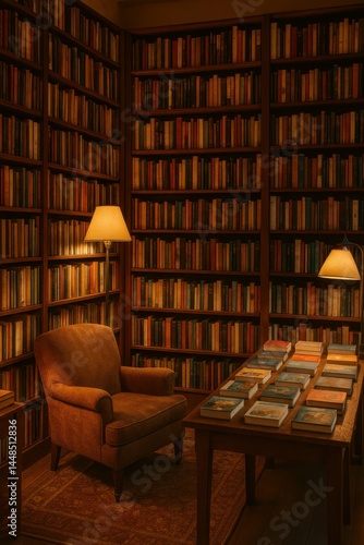 Obraz na płótnie Cozy Ambiance of a Bookstore with Warm Lighting and Comforting Space w salonie
