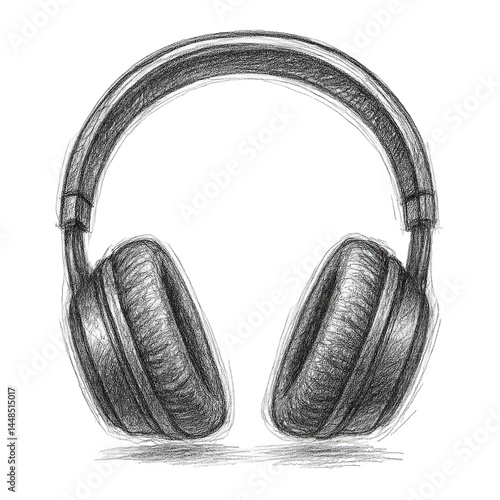 Wallpaper Mural Hand-drawn pencil sketch illustration capturing the classic shape and textured details of over-ear headphones. Torontodigital.ca