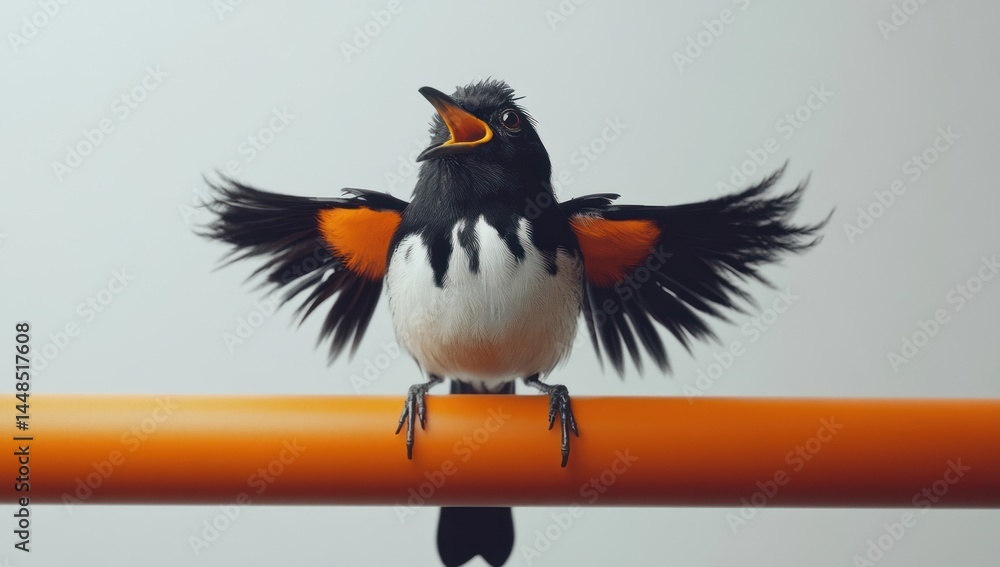 Obraz premium Bird Perched on Orange Bar, Ready to Fly