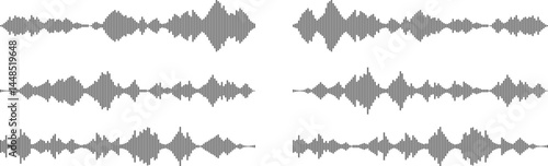 Audio Waveform Set Isolated on White Background | Sound Visualization for Music Production, Podcast Editing, and Audio Engineering