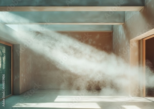 Minimalist Home Renovation Visualization Soft Architectural Light and Transformative Dust Particles - Contemporary Interior Design Inspiration for Spatial Reimagining