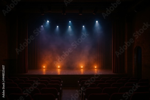 Obraz na płótnie Dusk Ambiance on the Theater Stage with Dramatic Lighting Effects w salonie
