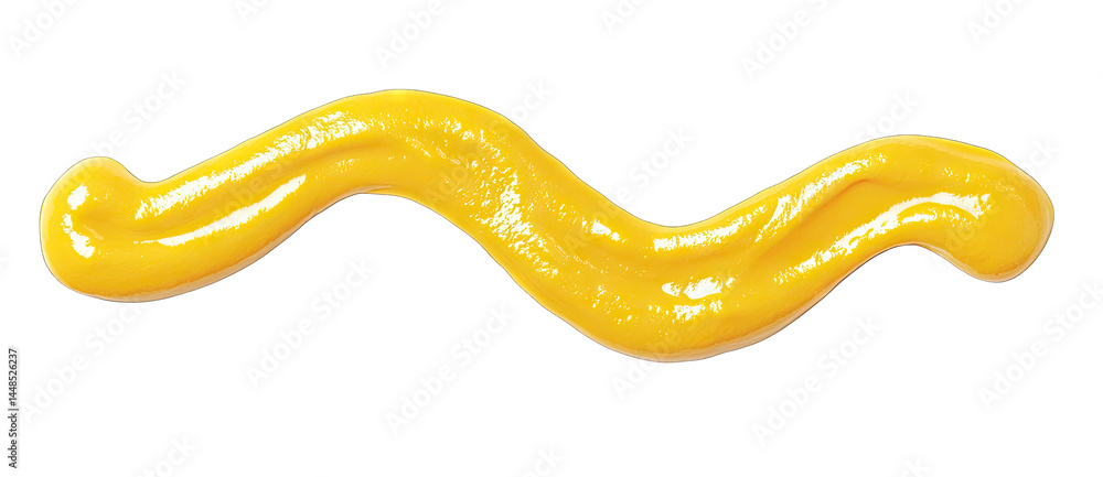 A vibrant. flowing strand of mustard sauce artfully arranged on a clean white background. perfect for culinary presentations. food photography. or condiment advertising A vibrant. flowing strand of mustard sauce artfully arranged on a clean white background. perfect for culinary presentations. food photography. or condiment advertising