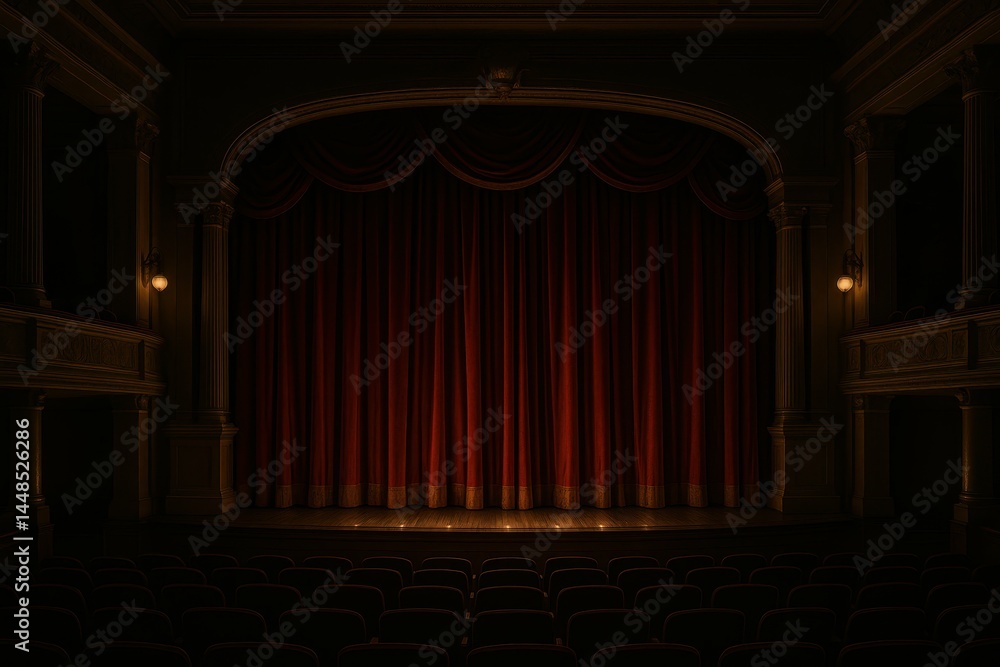 Elegant Vintage Vaudeville Theater Stage with Red Curtains