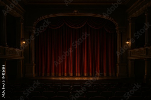 Elegant Vintage Vaudeville Theater Stage with Red Curtains