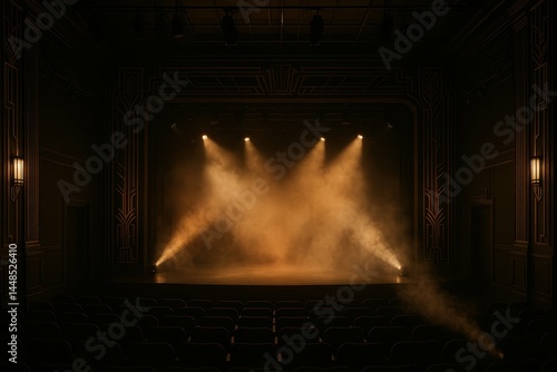 Obraz na płótnie Elegant Art Deco Theater Stage with Dramatic Lighting Effects w salonie