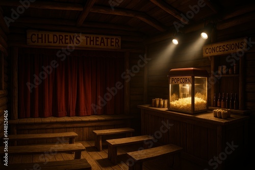 Obraz na płótnie Rustic Children's Theater Interior with Popcorn Stand and Seating w salonie