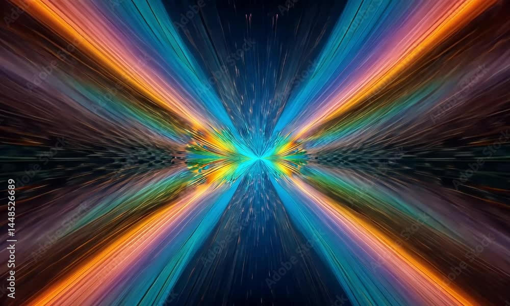 Colorful abstract light rays converging in a dark background Loop video