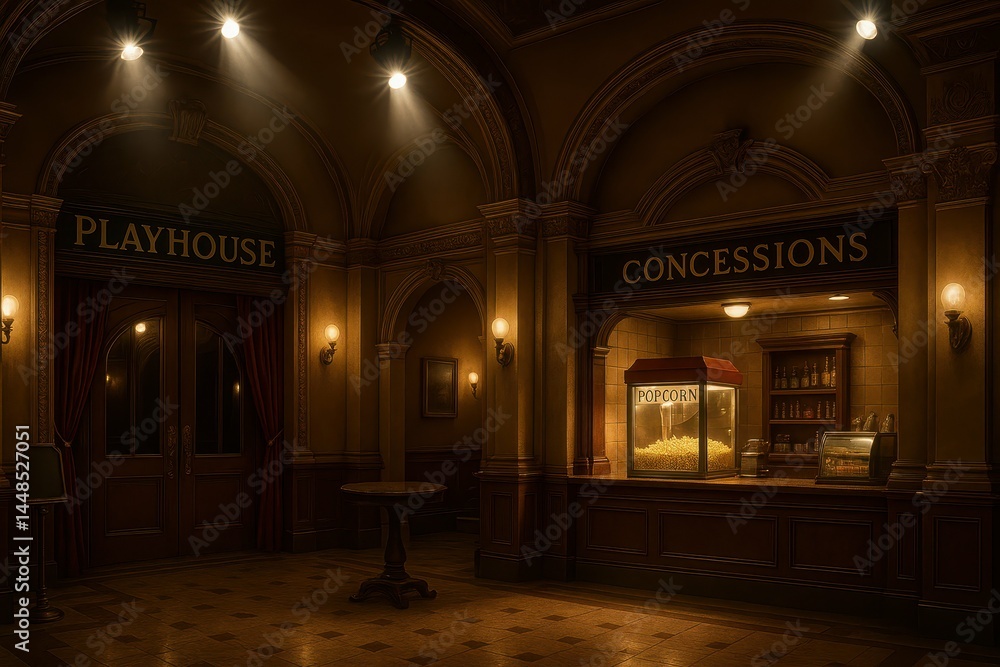 Historic Playhouse Interior at Night with Concessions Stand