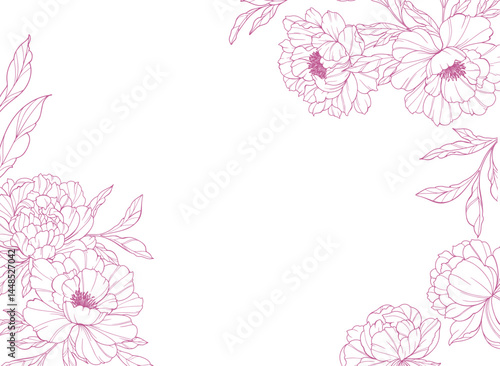 Peony Line Art. Trendy floral peony bouquets and flowers. Botanical Line Drawing Peony Collection. Hand drawn line art peony flowers. Luxury Line Floral Art. Peony Outline