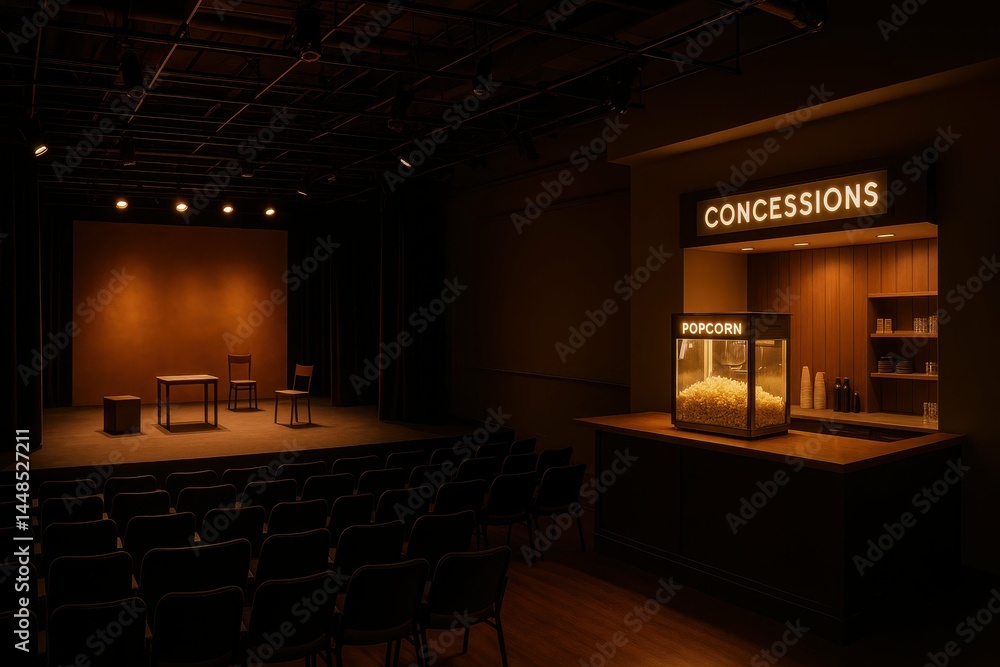 Modern Stage Setting with Concessions and Simple Seating Arrangement