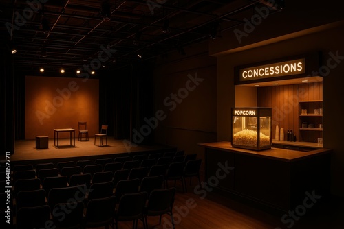 Modern Stage Setting with Concessions and Simple Seating Arrangement