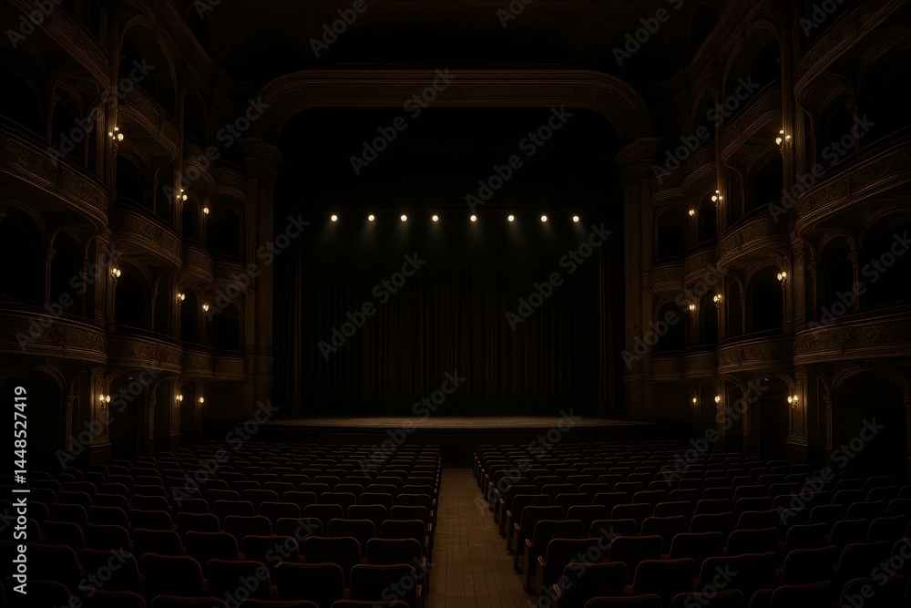 Dimmed Auditorium in an Elegant Palace Setting with Empty Seats