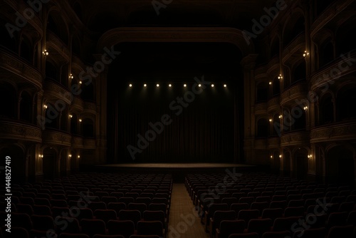 Dimmed Auditorium in an Elegant Palace Setting with Empty Seats