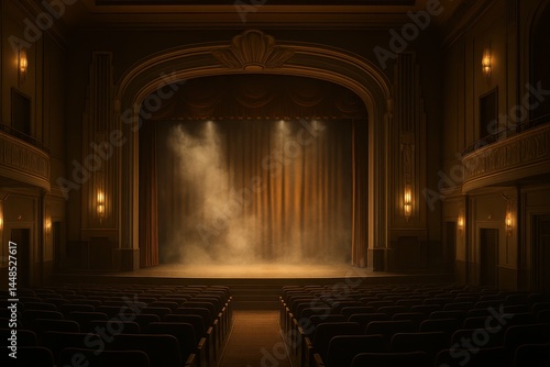 Obraz na płótnie Elegant Art Deco Theater Interior with Dramatic Stage Lighting w salonie