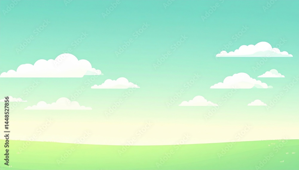Fototapeta premium Serene cloudy sky over lush green hills nature landscape background tranquil environment wide angle view for relaxation