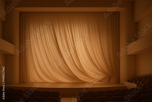 Minimalist Stage with Draped Curtain in Elegant Opera House Setting