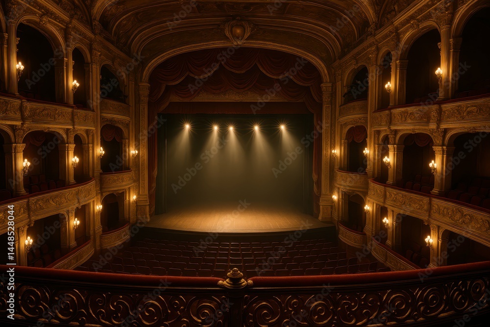 Grand Opulent Theatre Interior with Elegant Balcony Views