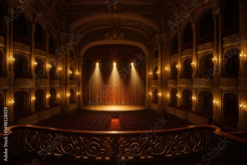 Obraz na płótnie Elegant Opulent Theatre Interior with Balcony and Dramatic Lighting w salonie